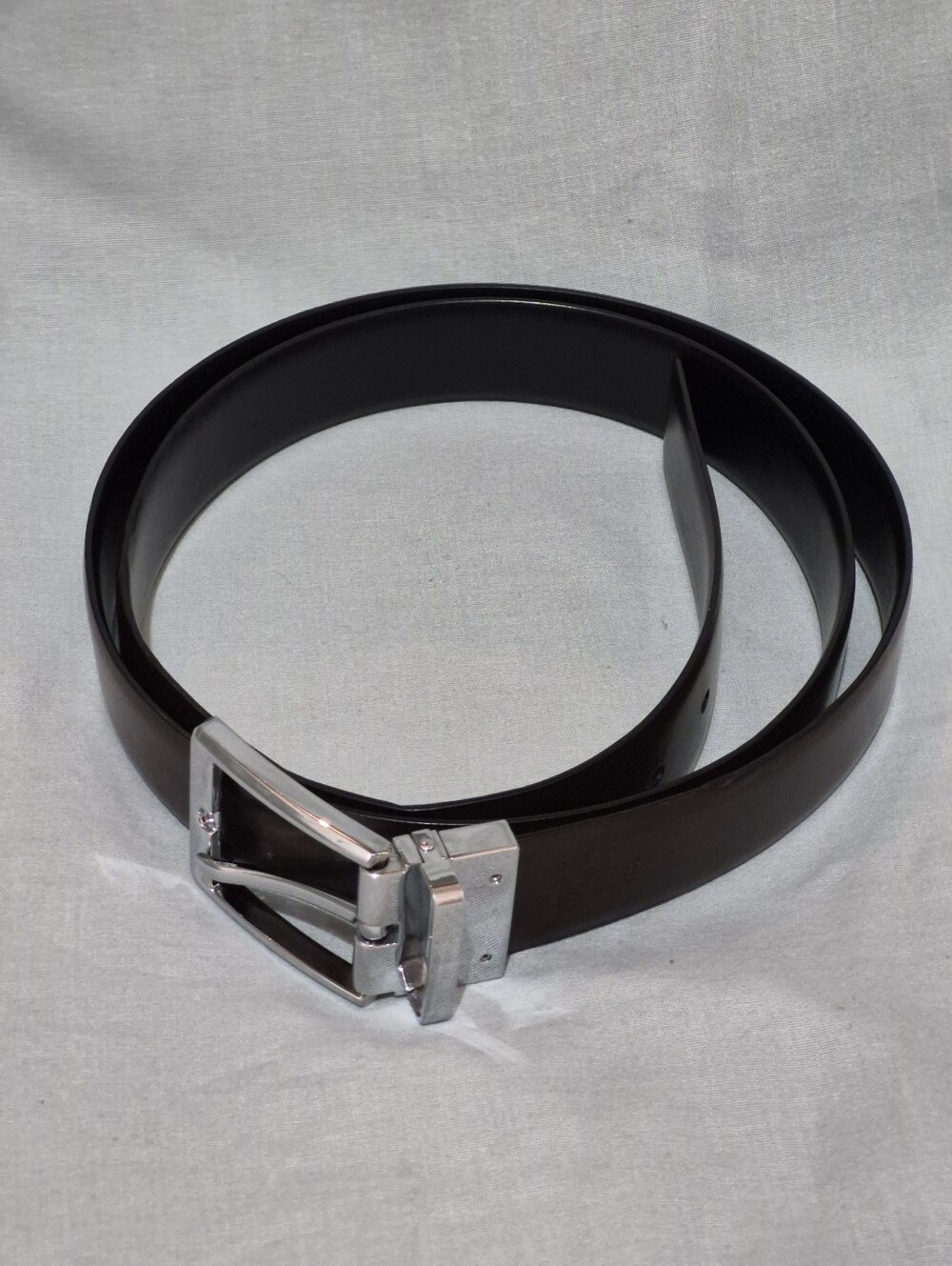 Perry Ellis Black & Brown Bonded Leather Reversible Belt with Silver-Tone Buckle